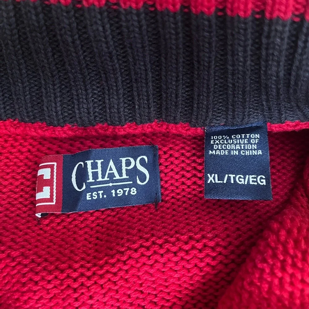 Vintage 90s Chaps Red and Blue‎ Striped Quarter Zip Sweater